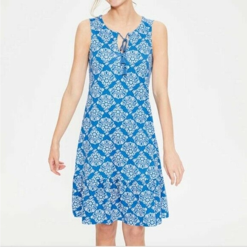 Boden Women Boho Festival Hippie Arabella Dress Blue & White Print Size 16